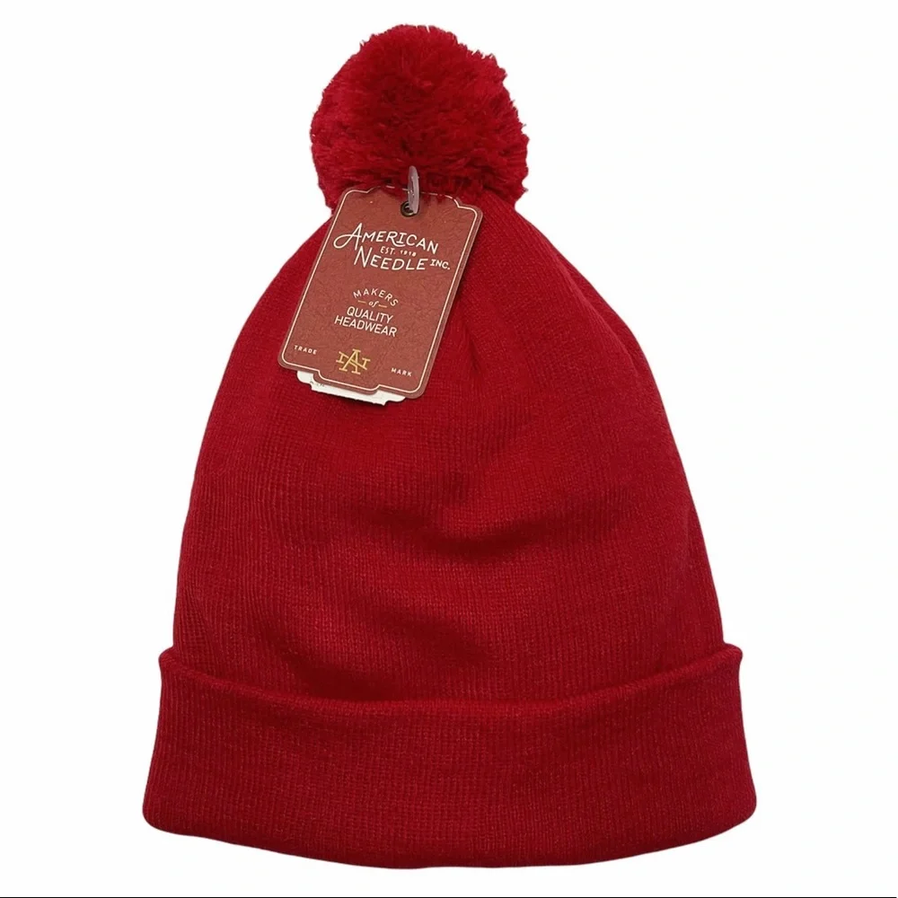 American Needle Red Knit Pom Beanie